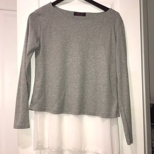 long sleeve gray top with sheer underlay